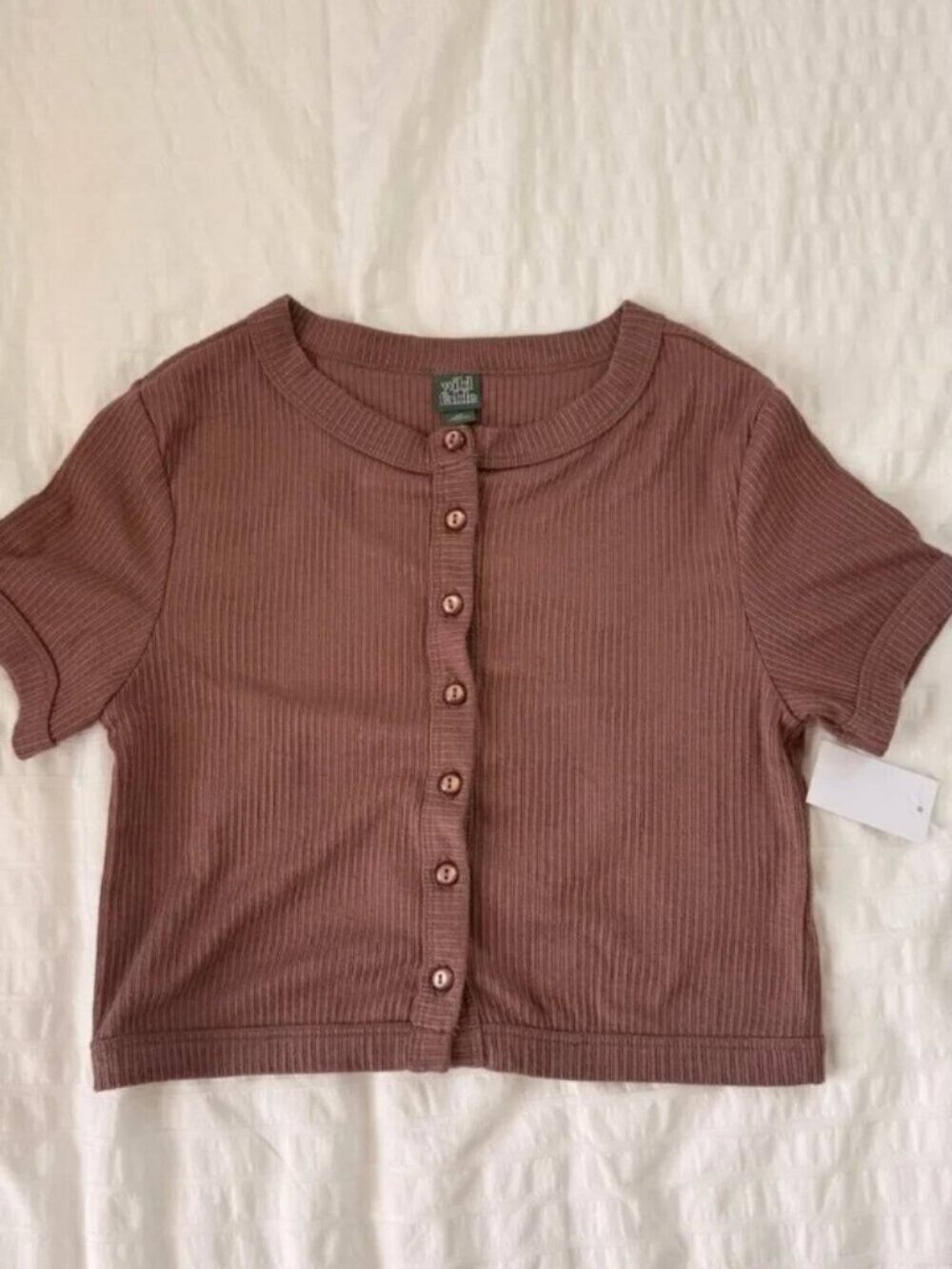 Wild Fable Brown Ribbed Button Front Crop Top Women's L Trendy NWT